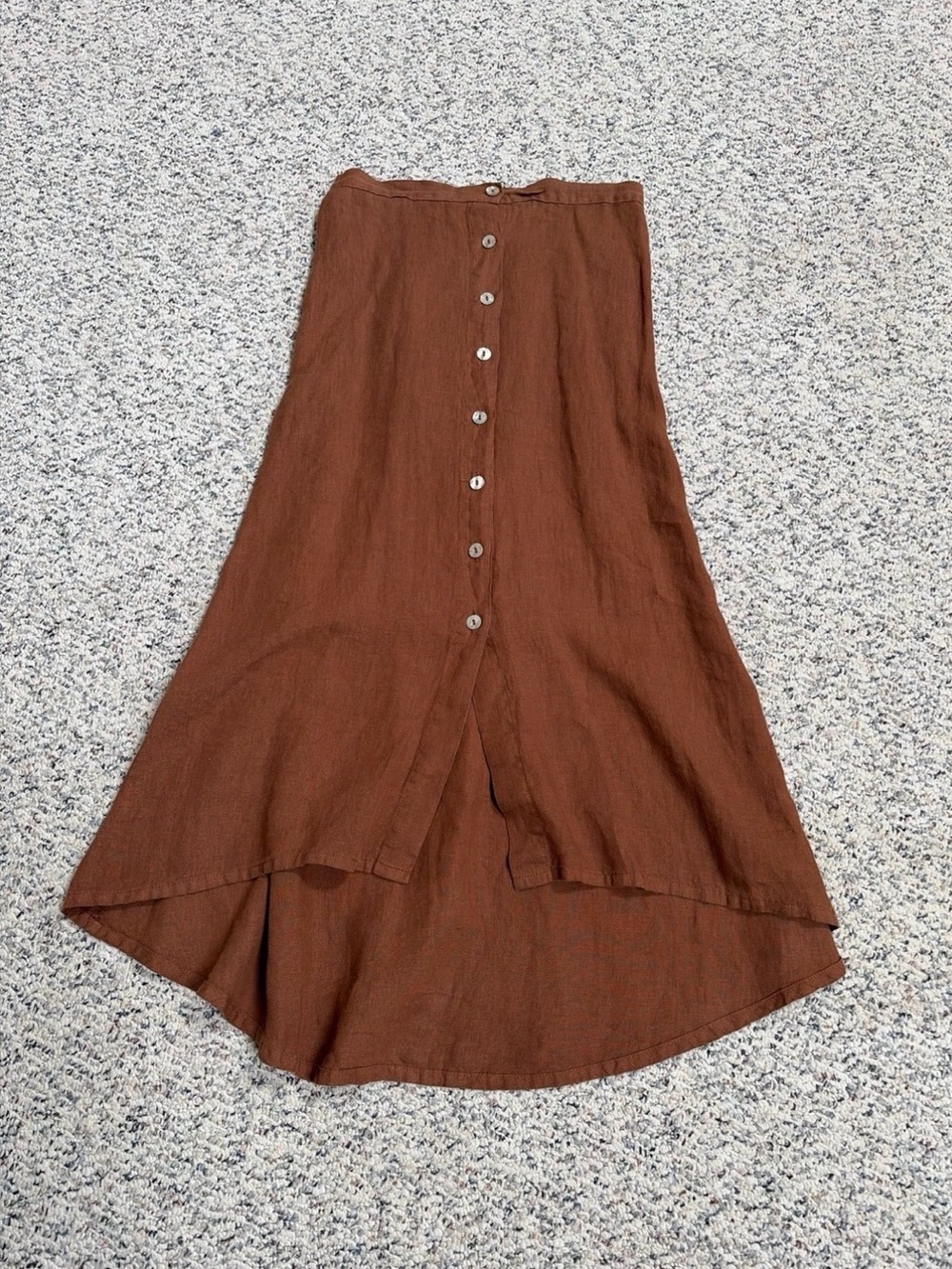 bryn Walker Brown Button-Front High-Low Linen Midi Skirt